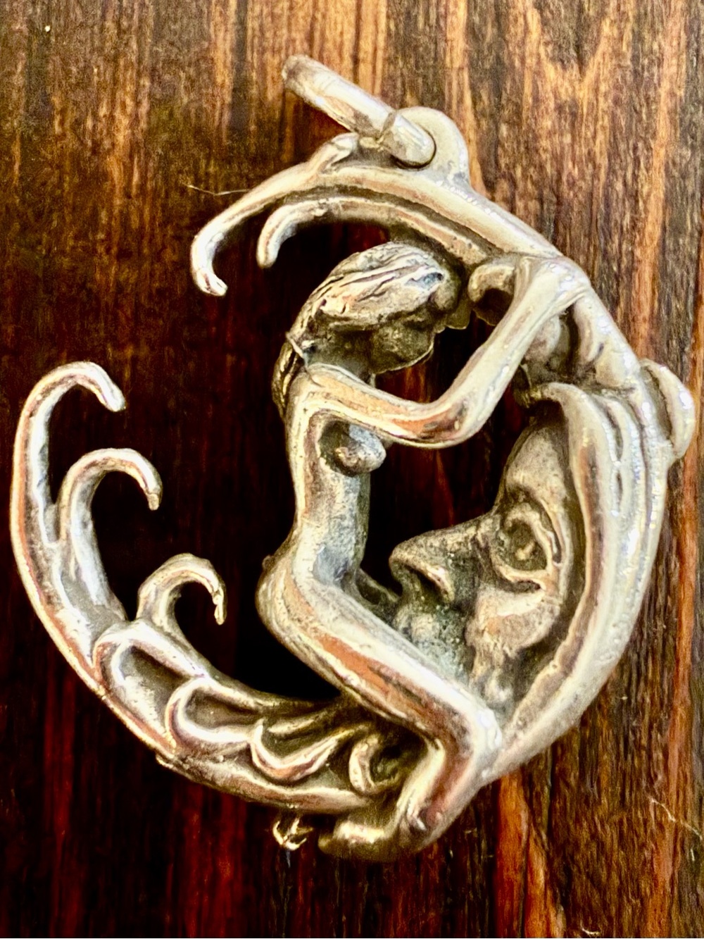 Vintage Sterling Silver 925 3d Moon Rider Pendant Charm
